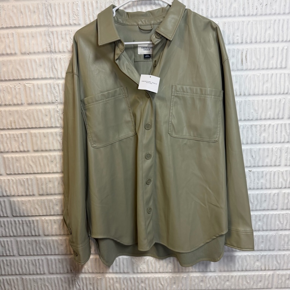 American Eagle Faux Leather Green Jacket NWT size Large